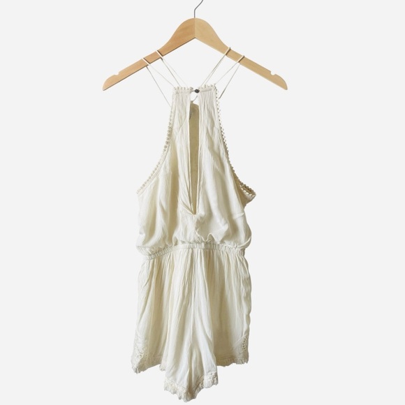 American Eagle Outfitters Cream Halter Neck Fridge Hem Romper Women’s Medium - Picture 5 of 8